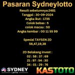 PREDIKSI TOGEL SYDNEY KASTOTO 29 SEPTEMBER 2024 Togel Sydney telah menjadi permainan judi yang paling diminati di kalangan masyarakat Indonesia. Setiap harinya, ribuan pemain berusaha memprediksi angka-angka yang akan keluar sebagai pemenang pada pengundian berikutnya. Dengan munculnya platform online seperti Kastoto, akses ke permainan ini semakin mudah dan nyaman bagi para penggemar togel. Kastoto menjadi momen yang dinantikan oleh banyak pemain togel Sydney, termasuk yang bermain melalui platform Kastoto. Prediksi ini telah menjadi topik hangat di berbagai komunitas judi online, dengan para pemain berbagi informasi, strategi, dan pandangan mereka tentang kemungkinan nomor yang akan keluar. PREDIKSI JITU TOGEL SYDNEY KASTOTO